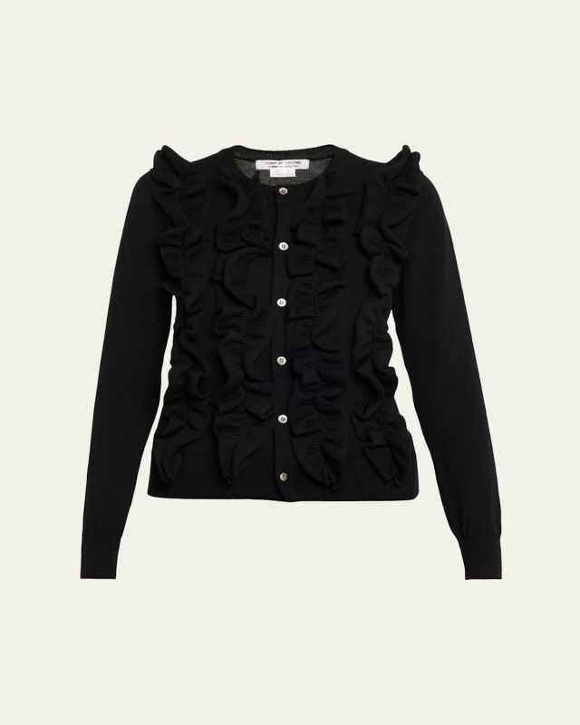 Ruffle Wool Crewneck Cardigan